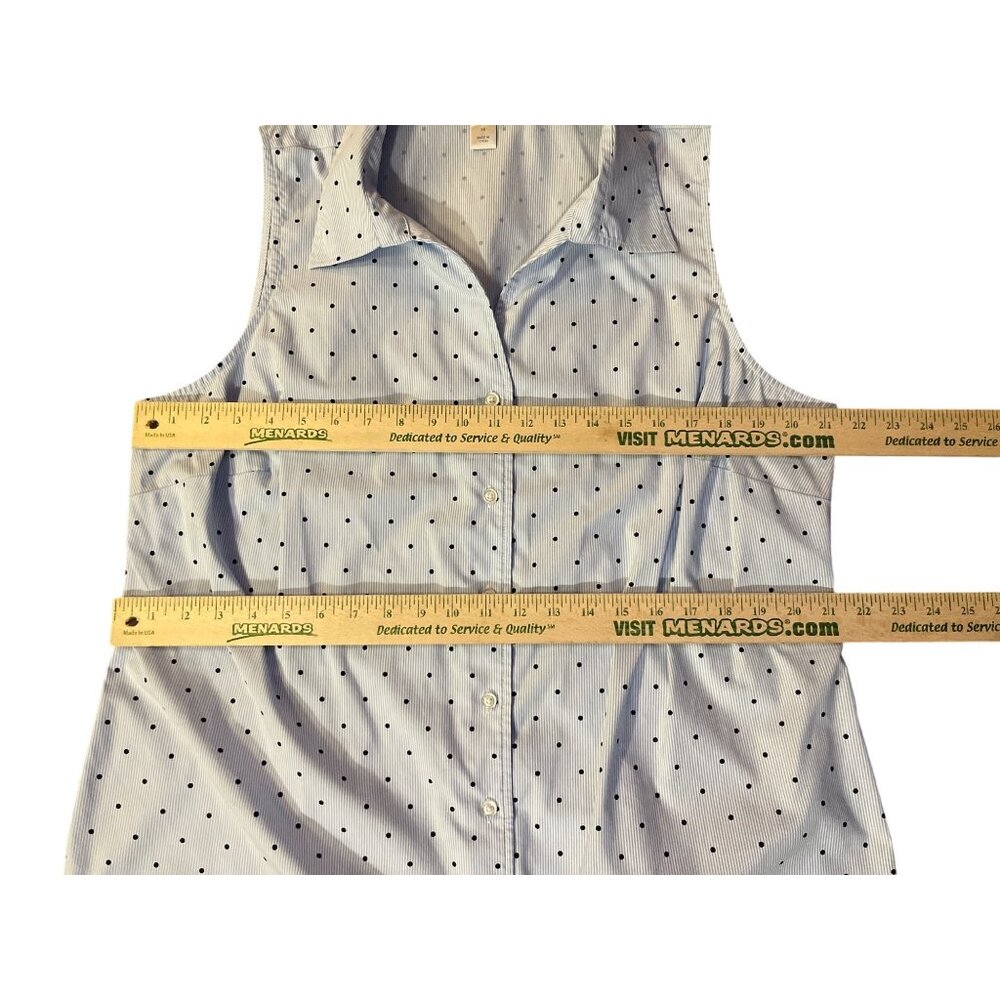 CJ Banks 1X Blue Striped Polka Dot Tie Front Blouse Used Sleeveless Casual - Picture 8 of 10